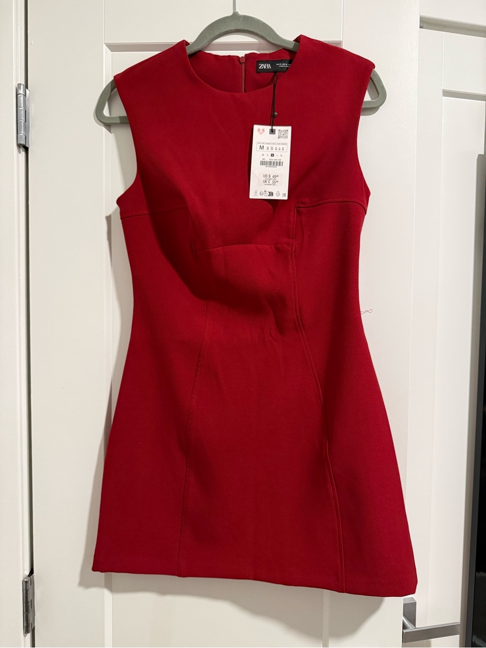 Zara Crimson Sleeveless Structured Sheath Dress